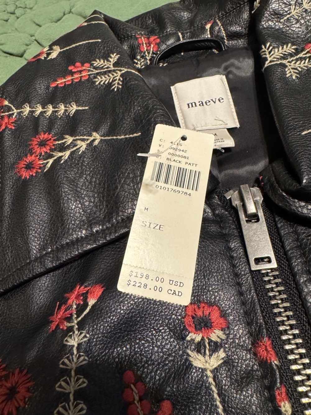✨ Anthropologie Faux Leather Floral-Embroidered Bomber Jacket Sz M - Picture 8 of 10